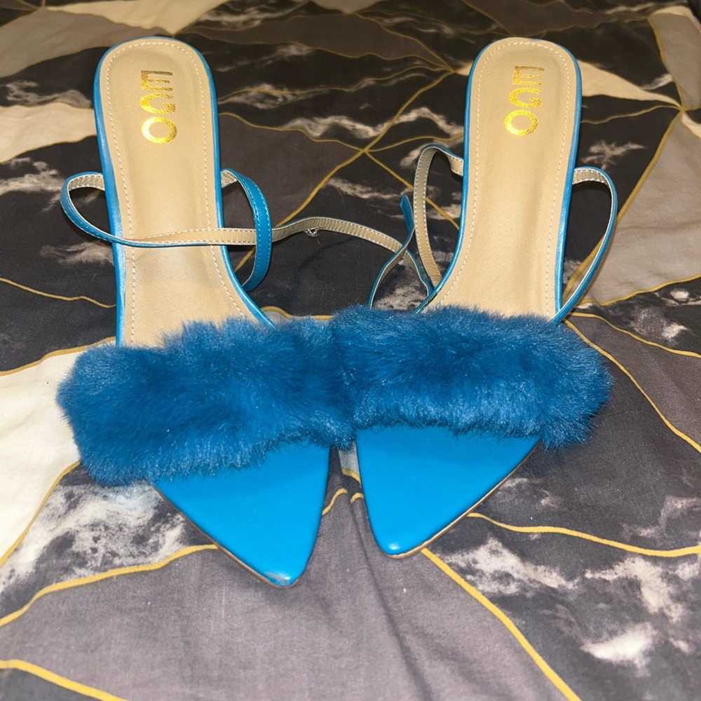 EGO Vibrant Blue Fur Strap Heels